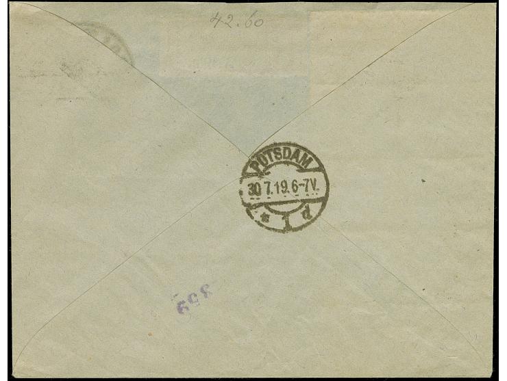 1919, Flower Design 35 penni brown, block of ten, with Baltiski postmaster perforation, tied by cds. “BALTISKI 16 7 19” to re