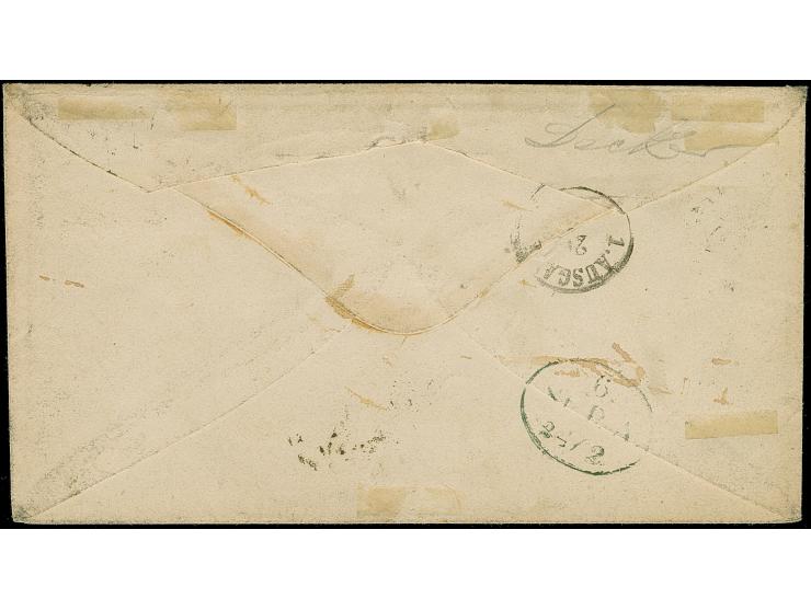 2 Sch. orangerot und 3 Sch. ultramarinblau im waagerechten Paar, mit Duplex-Entwertung durch schwarzen Strichstempel und DKr.