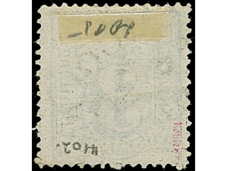 3 Sch. ultramarinblau mit Doppelentwertung durch blauen DKr. des Hamburger Stadtpostamtes und klar aufgesetztem “HELIGOLAND 5