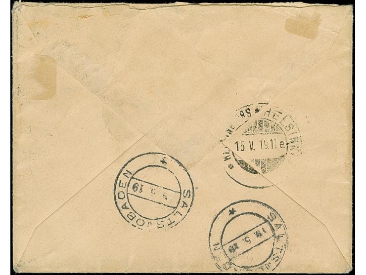 "WEISSENSTEIN 8 5 19" (PAIDE), provisional cyrillic cds. on horizontal pair Flower 15 kopek and 70 penni olive, all with post