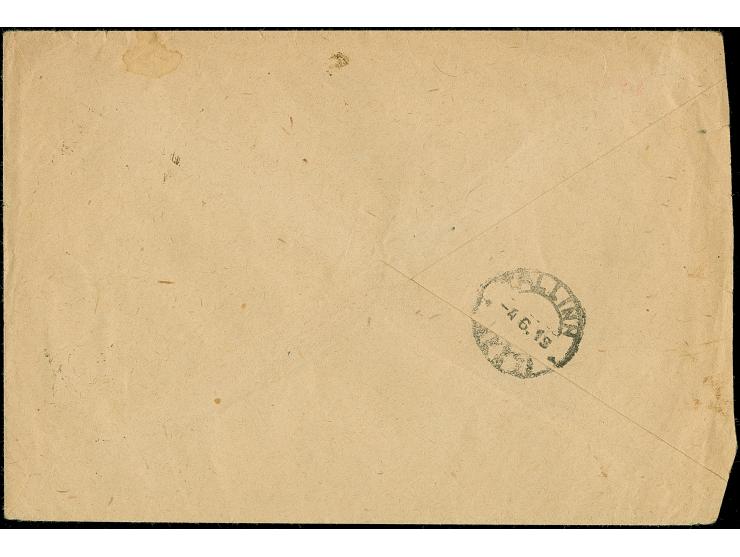 1918, Flower 15 kopek, horizontal pair and 35 penni brown, tied by cds. “WILJANDI -3 6 19” to large registered cover with pro