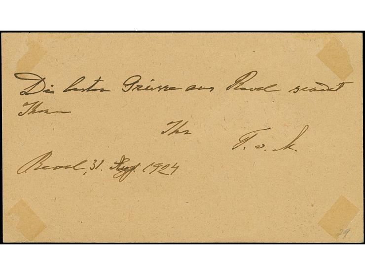 1924, Airmail 15 marka, imperforated, tied by cds. "TALLIN 31 VII 24" to postal stationary 9 marka with airmail to Danzig, ve