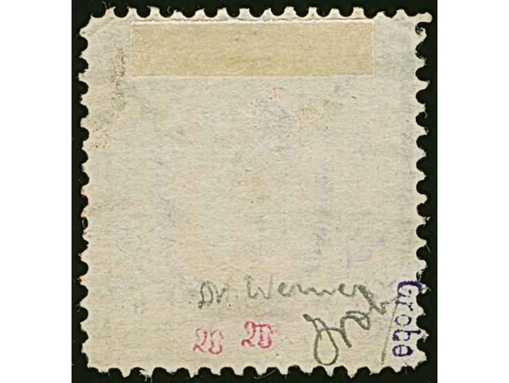 9 Sch. orangegelb, farbfrisch und gut gezähnt, sauber entwertet durch schwarzen Strichstempel. Obenwinzig geschürft, sonst ta