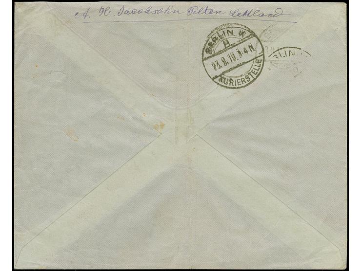 “Piltene 14/IX 19”, manuscript cancellation next to Ear of corn 50 kap violet, tied by pen cross, on registered cover with pr