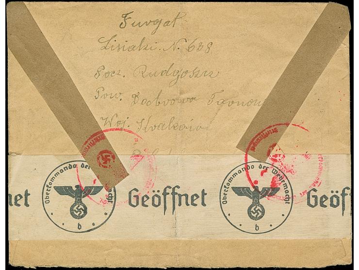 1940, 50 auf 20 Groszy mit Stempel “TARNOW .II.41” auf mehrfach zensiertem Brief mit nebengesetztem L3 “Am Schalter eingelief
