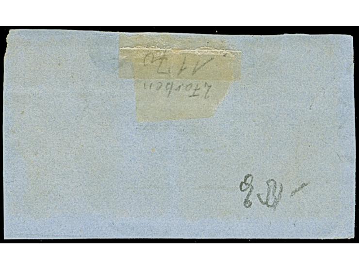 2½ Sch. dunkelolivgrün, 2 Einzelwerte in stark unterschiedliche Nuancen, mit &nbsp;blauem DKr. des Stadtpostamtes auf Briefst