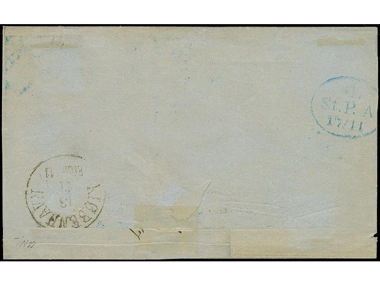 2½ &nbsp;Sch. dunkelolivgrün mit blauem Strichstempel und nebengesetztem DKr. “HAMBURG ST.P. 17/11 67” auf Briefhülle nach Ko