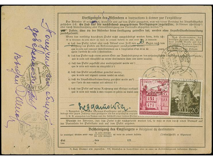 1940, 2 Zloty auf 2 Zloty, senkrechtes Paar, mit rückseitiger Zufrankatur mit Stempel “WARSCHAU 20.XII.40” auf kompletter Aus