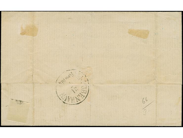 2½ &nbsp;Sch. dunkelolivgrün mit auf- und nebengesetztem blauem DKr. “HAMBURG ST.P. 20/7 67” auf Briefhülle nach Kopenhagen.&