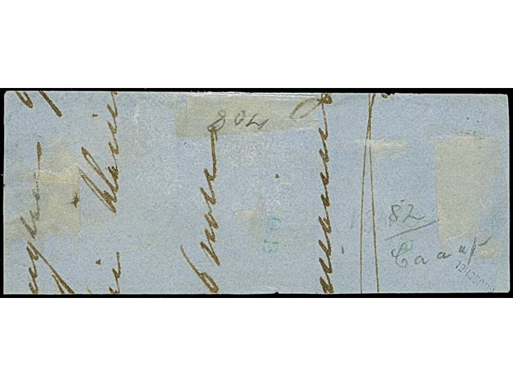 1½ &nbsp;Sch. rosakarmin im waagerechten 3er-Streifen, farbfrisch und einwandfrei durchstochen, mit klarem blauen DKr. “HAMBU