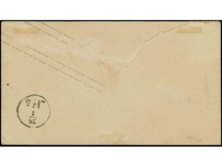 Umschlag ½ Sch. mit Zufrankatur 1 Sch. braun, mit blauem DKr. "HAMBURG ST. P. 26/7 67"nach Lübeck. Rückseitig rauh geöffnet (