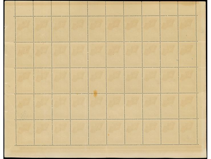 Nordpolflug, 80 Kopken karmin, kompletter Druckbogen der 1. Auflage, Felder 1-30 mit Aufdruck in Type II, Felder 31-50 in Typ