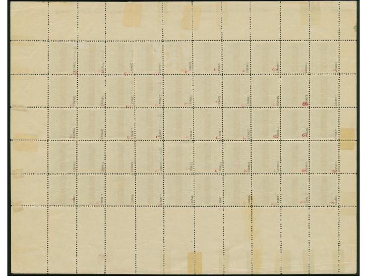 1916, Bestellgeldmarken 3-10 Kopeken mit Aufdruck, je im kompletten Schalterbogen mit allen Rändern, jede Marke mit Datums-L1