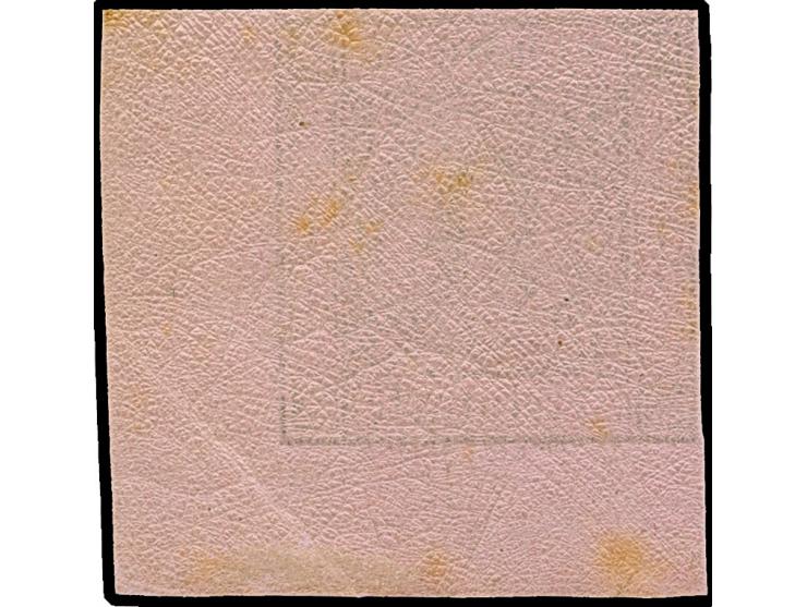 9 Kreuzer auf lilarosa, farbfrisch und allseits voll- bis breitrandige rechte untere Bogenecke, mit 8/9 mm breiten Bogenrände