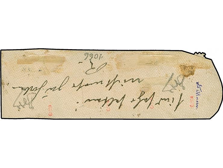 10 Pfg. dunkelrosarot, 4 Einzelwerte, davon einer in verbreitetem Format, mit jeweils klar aufgesetztem "LAMU 5/12 89" auf Le