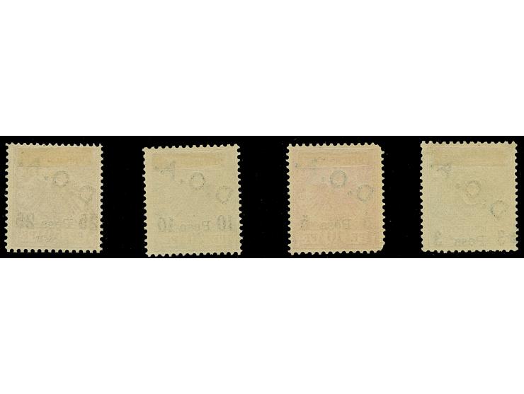 "D.O.A.", Schrägaufdruck in schwarz bzw. blau auf 3 P.-25 P., ungummiert, meist etwas fehlerhaft, 10 P. einwandfrei. Mit dies