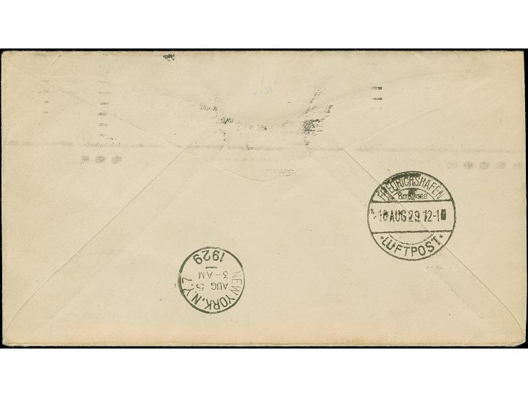 1929, 1. Amerikafahrt, Brief mit Sondermarke 4 M. und Tagesstempel “FRIEDRICHSHAFEN 16.MAI.29” sowie Verzögerungsstempel in R