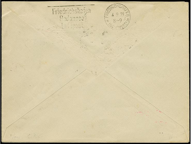 1929, Weltrundfahrt, Etappe Lakehurst - Friedrichshafen, Brief vom Navigator Max Pruss mit amerikanischer Frankatur mit Duble