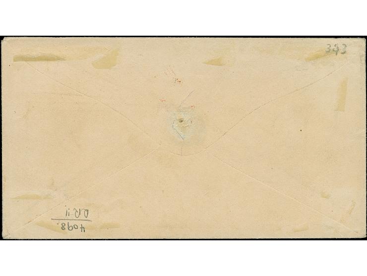 9 Sch. orangegelb, 2 Einzelwerte als Paar geklebt, beide sehr schön farbfrisch und allseits breitrandig, mit 'Duplex'-Entwert