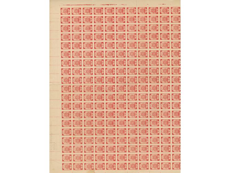 1919, Ear of corn 10 kopek red, imperforated, complete sheet on map O16 Bausk, mint never hinged, folded three timeshorizonta