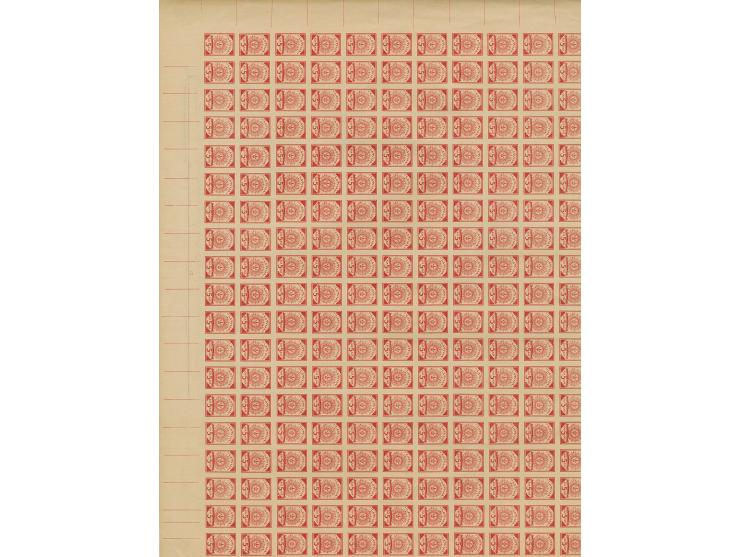 1919, Ear of corn 10 kopek red, imperforated, complete sheet on map J17 Salanty, mint never hinged, small corner crease away 