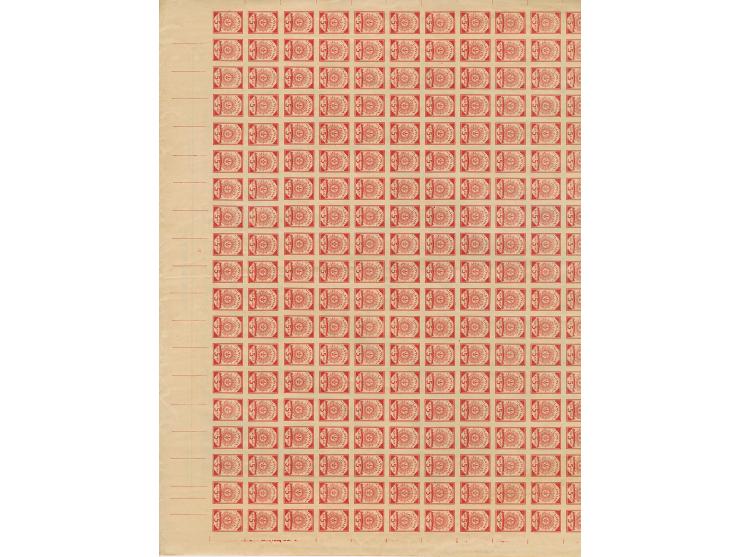 1919, Ear of corn 10 kopek red, imperforated, complete sheet on map U18 Kraßlawka, mint never hinged, very minor edge wrinkle