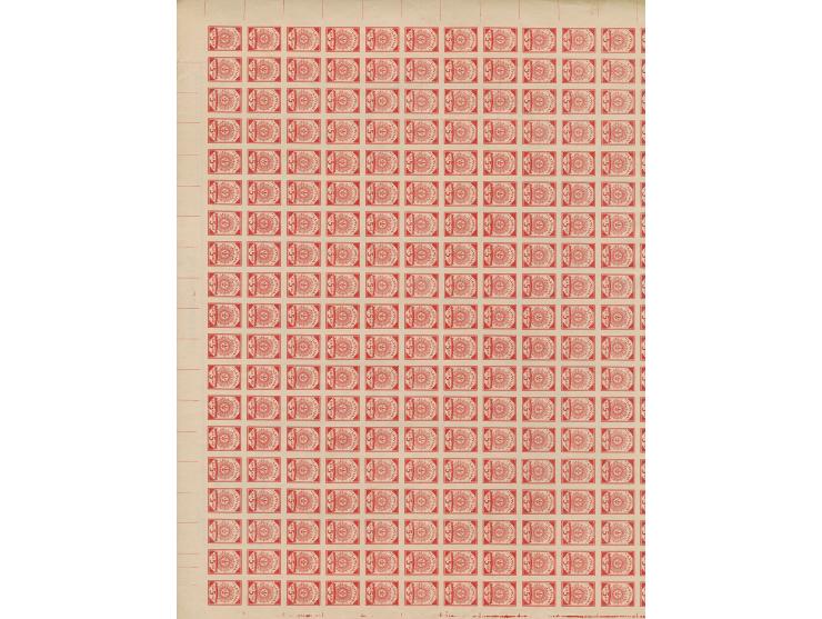 1919, Ear of corn 10 kopek red, imperforated, complete sheet on map T15 Warklany, mint never hinged, very minor edge wrinkles