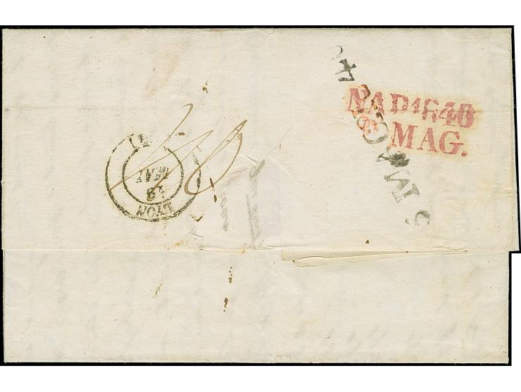 1840, "STAFFETTA GIONNALIERA", clear oval handstamp with adjacent straight line "MESSINA", on entire letter, dated inside "5 