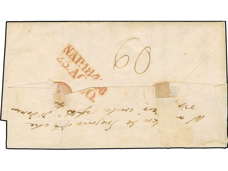 1840, "Stafetta giornaliera", oval handstamp in red, with adjacent "FRANCA N" on letter sheet from Naples to Messina, with re