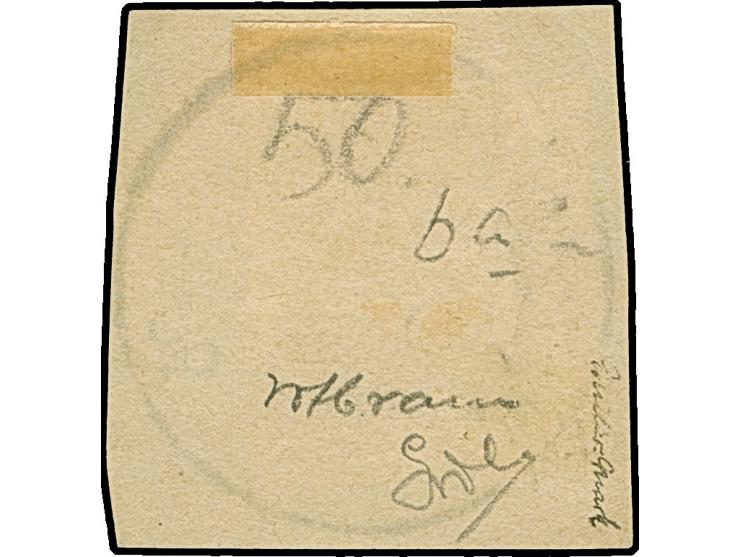 50 Pfg. lebhaftbraunrot, farbfrisch und gut gezähnt, mit sauber aufgesetztem "ZANZIBAR 1./9 90" auf Briefstück. Eine seltene 