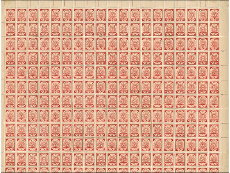 1919, Ear of corn 10 kopek red, perforated, complete sheet on map O18 Klawany, mint never hinged, some minor perf separations