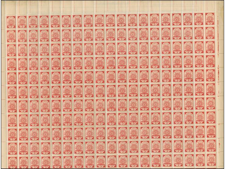 1919, Ear of corn 10 kopek red, perforated, complete sheet on map O15 Groß Ekkau, mint never hinged, some minor perf separati