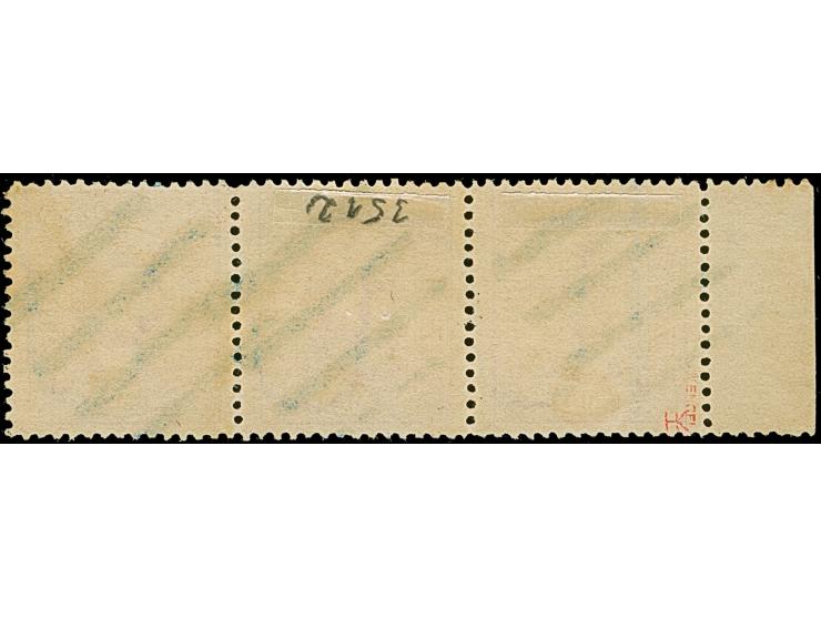 2 Sch. orangerot im waagerechten 3er Streifen, links mit Bogenrand mit Reihenzähler "3", farbfrisch und gut gezähnt, sauber e