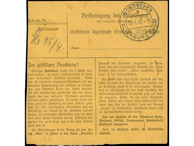 1945, Johann Wolfgang von Goethe 30 Pfg. geschnitten im senkrechten Paar mit Stempel “ZEULENRODA 11.4.46” als portogerechte M