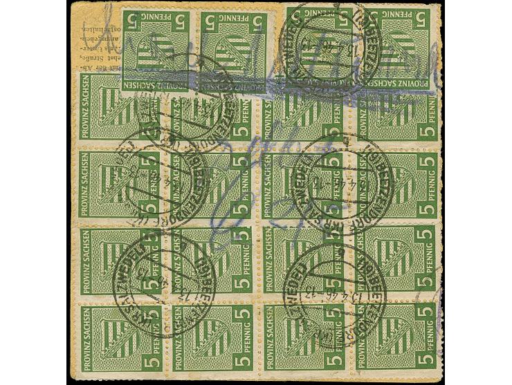 1945, Wappen 5 Pfg., 24 Stück mit Stempel “BEETZENDORF 13.4.46" als portogerechte Mehrfachfrankatur vorder- und rückseitig au
