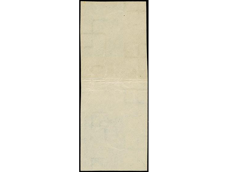 1927, Coat of arms 6 santimi, proof, imperforated vertical gutter pair, the upper stamp in green on yellow, the lower green o