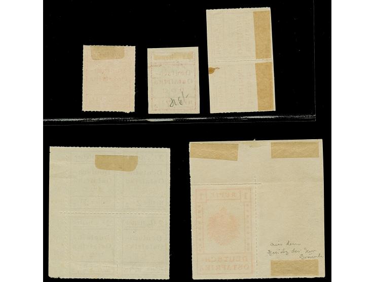 1916,sogenannte 'unvergrabenen Werte' auf weißem Papier: 1 R.,linke obere Bogenecke,2½ H. im Zusammendruck-4er-Block sowie wa