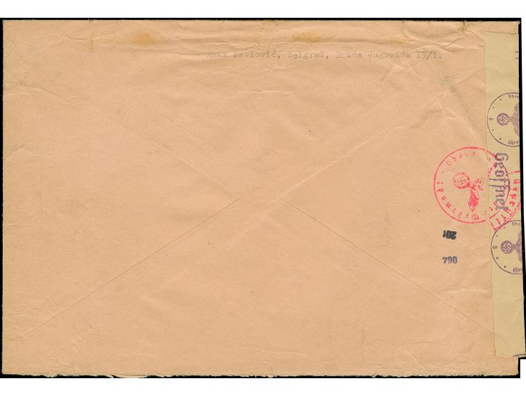 1942, Klöster 16 Dinar, waagerechtes Paar, mit sauber auf- und nebengesetztem Stempel “BEOGRAD -1.XI.43” auf großformatigem L