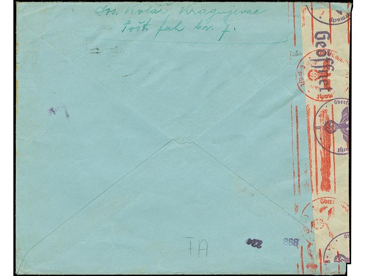 1942, Klöster 12 Dinar, sauber mit Maschinenstempel “KRAGUJEVAC 10.XIII.43” auf portogerechtem, zensierten Express-Brief nach