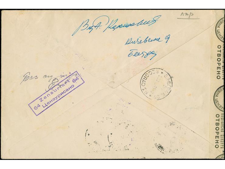 1941, Semendria 0,50+1 - 2+4 Dinar, mit Zufrankatur mit violettem bzw. schwarzem Ersttagsstempel “BEOGRAD 22.IX.41” auf einge