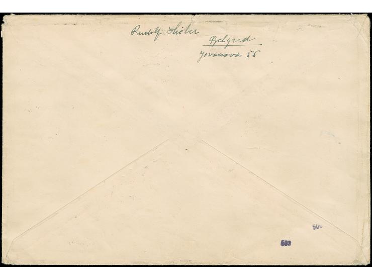 1942, Anti-Fraumaurer Ausstellung 0,50-4 Dinar komplett, in Mischfrankatur mit Freimarken 0,50 Din., 8 Din., 12 Din. und 16 D