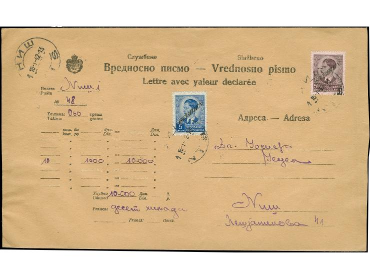 1941, 0,50-20 Dinar sowie Freimarken König Peter II. 5 und 5,50 Dinar, vorder- und rückseitig, sauber mit Stempel “NIS 16.I.4