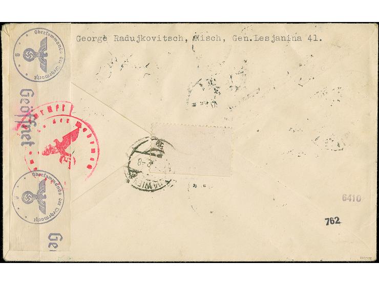 1942, Anti-Freimaurer Ausstellung 0,5-4 Dinar mit Zufrankatur, sauber mit Stempel “NIS -6.I.42” auf gering fleckigem, leicht 