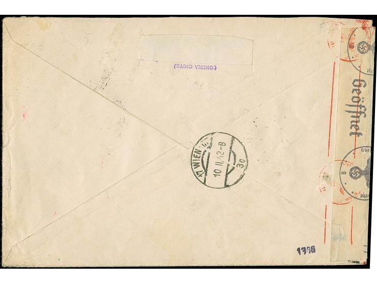 Kriegsgefangene 0,50-4 Dinar, je zwei Werte mit Netzunterdruck Spitzen nach oben bzw. nach unten) auf R-Brief nach Wien, mit 