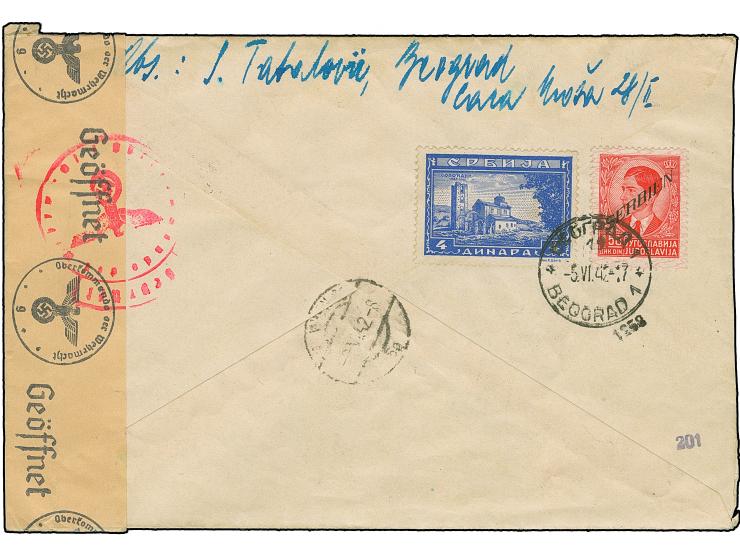 1942, Kriegsgefangenen-Hilfe 0,50-4 Dinar, sowie Freimarke 1,50 Dinar rot und Kloster Sopocani 4 Dinar, sauber mit Stempel "B