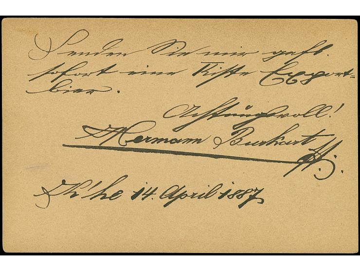 Karlsruhe-Privat-Brief-Verkehr: 1886, Ganzsachenkarte 2 Pfg. mi violettem Ovalstempel “Privat-Brief-Beförderung KARLRUHE E. R