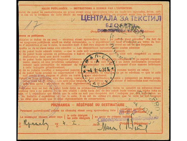 1941, König Peter II. 0,25 Dinar, waagerechtes Paar, sauber mit EKr. "BEOGRAD 2 31.12" auf Postformular mit Ra3 "Oslobeno pos