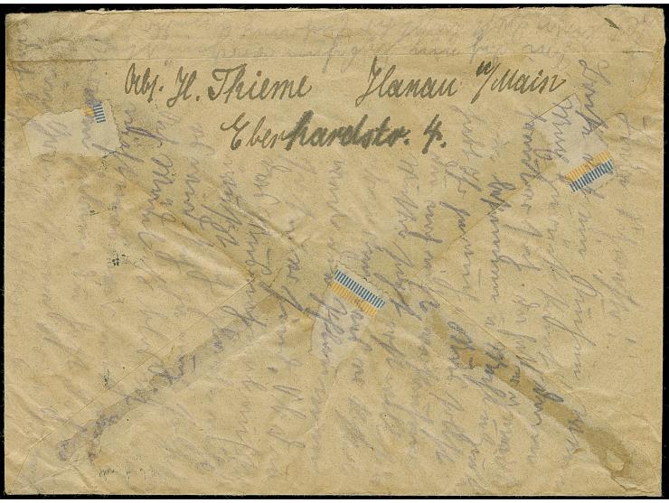 1919, Nationalversammlung 30 Pfg., Zwischenstegpaare mit Stempel “HANAU 14.9.21" auf portogerechtem Fernbrief, übliche Beförd