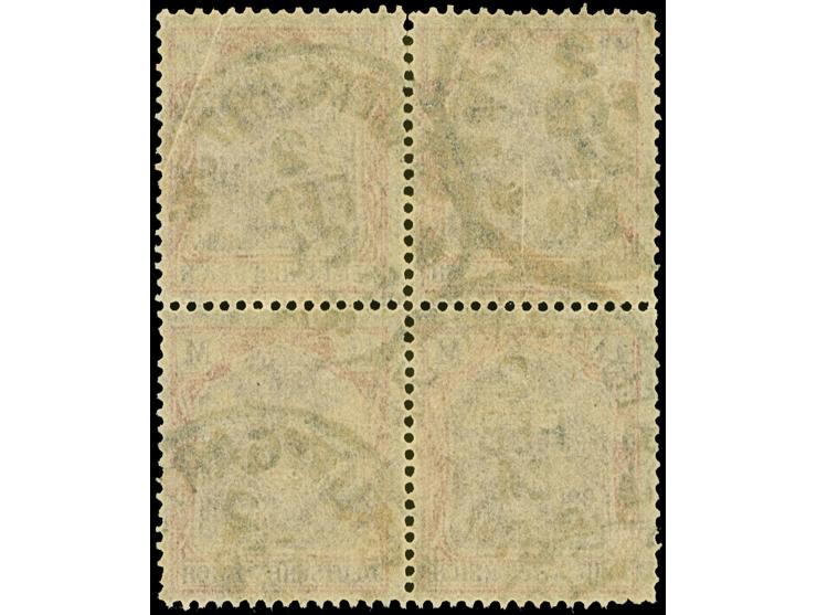 1920, Germania 1¼ M., Wasserzeichen Kreuzblüten (Vierpaß), im Viererblock, farbfrisch und meist gut gezähnt, sauber gestempel
