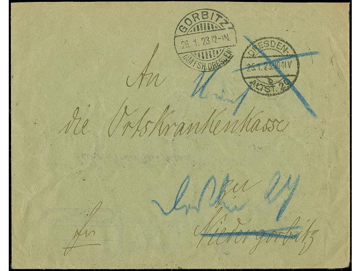 1921, Arbeiter 100 Pfg. schwarzgrün, 20er-Block, farbfrisch und gut gezähnt, sauber mit Stempel “DRESDEN 25.1.23” rückseitig 
